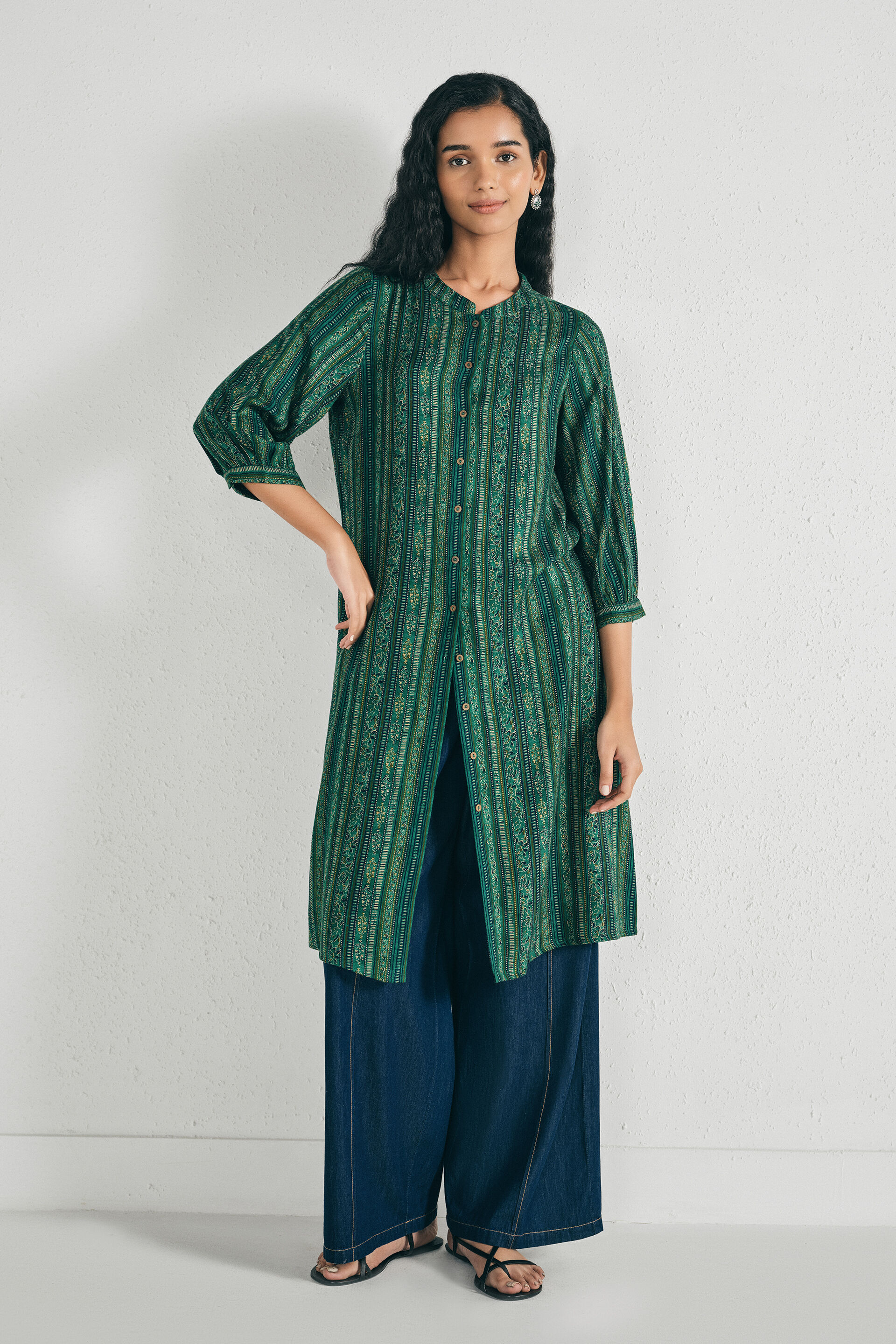 Tamara Teal Cotton Kurta, Green, image 3